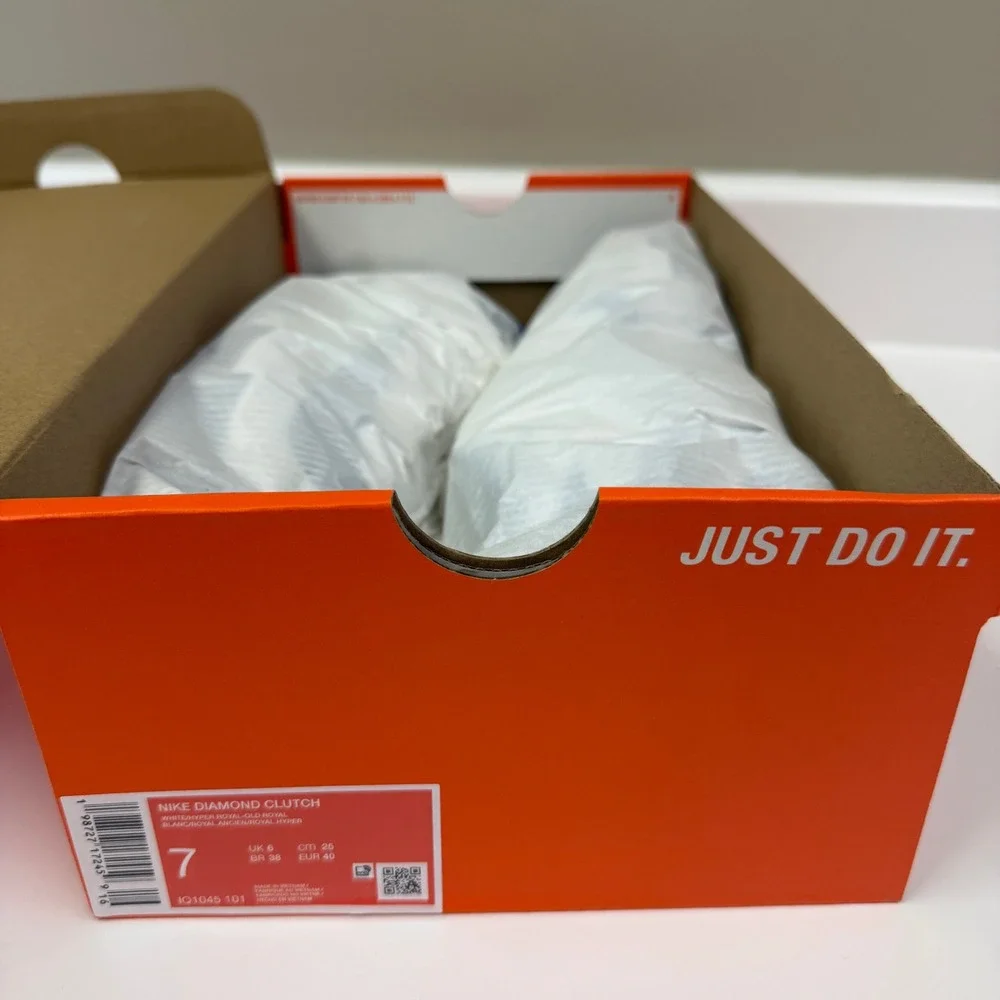 NWT Nike Mens Diamond Clutch Keystone Baseball Cleats Size 7 White/Royal Blue